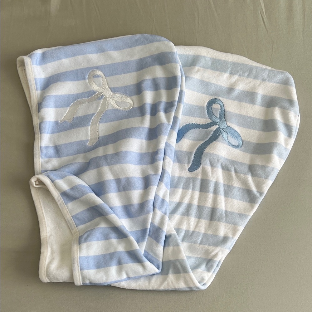 Blue and White Striped Hair Towel with Bow Accents